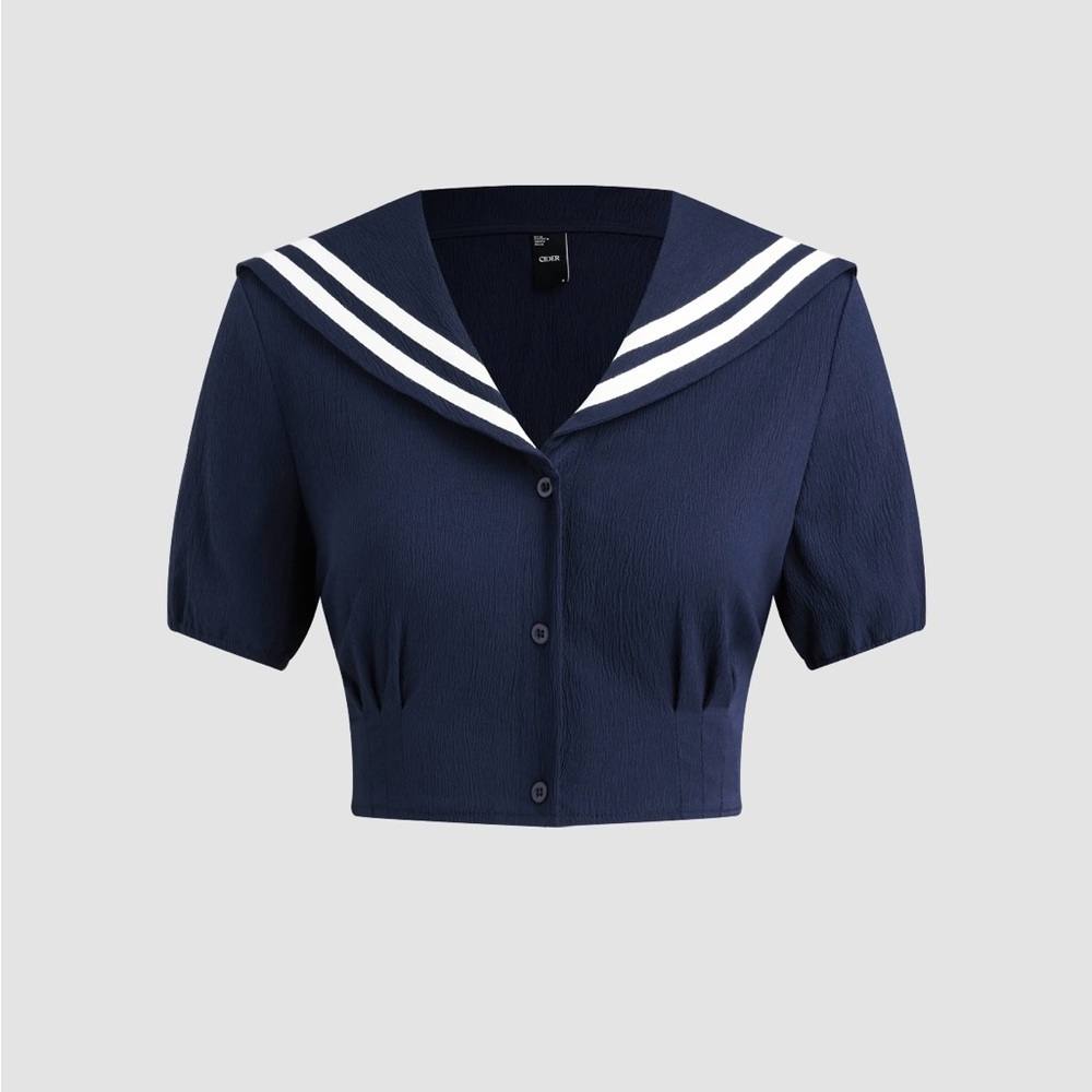 Cider navy blue sailor collar crop top